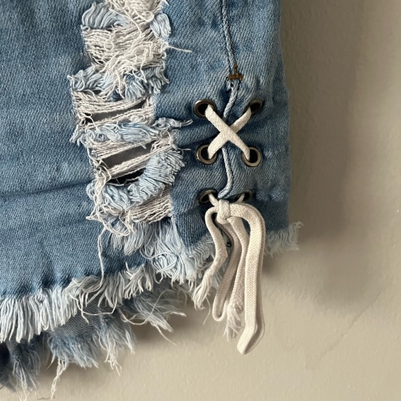 Side Tie Denim Shorts - Picture 2 of 3